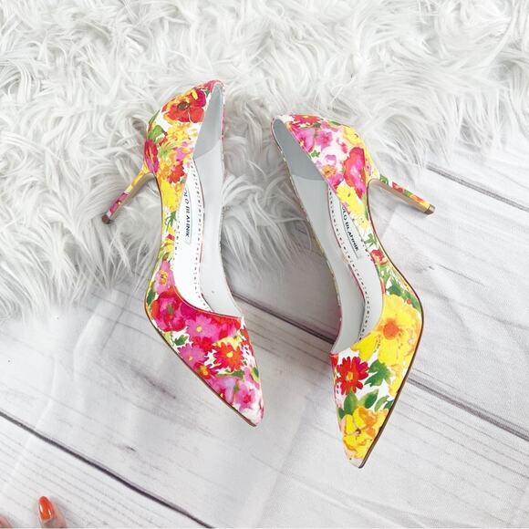 🆕 Manolo Blahnik Women's Bb Yellow Floral Print Pointed Toe‎ Pumps Size 36.5 - Picture 8 of 8